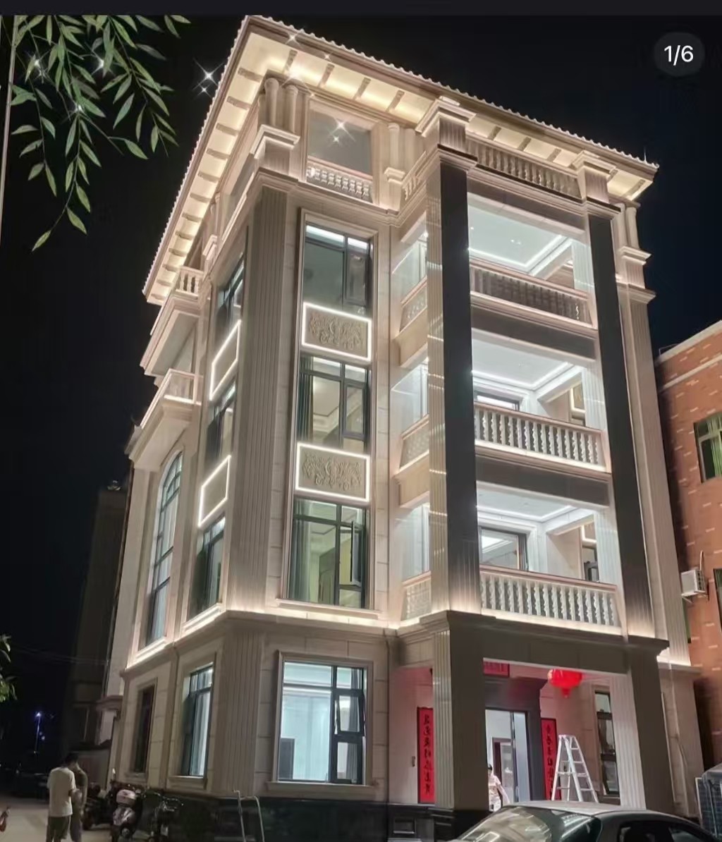 三门峡 芝麻白花岗岩别墅外墙夜间效果