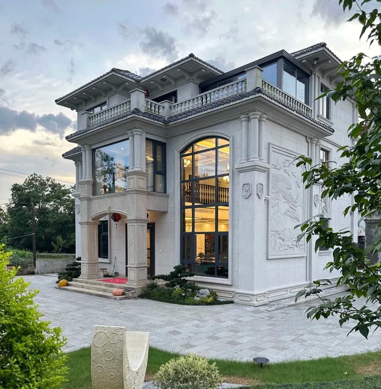 三门峡 白麻花岗岩私人别墅干挂石材豪华定制