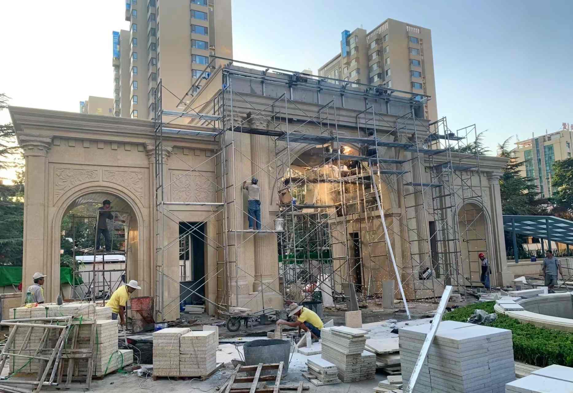 三门峡 黄金麻荔枝面花岗岩小区门楼外墙干挂