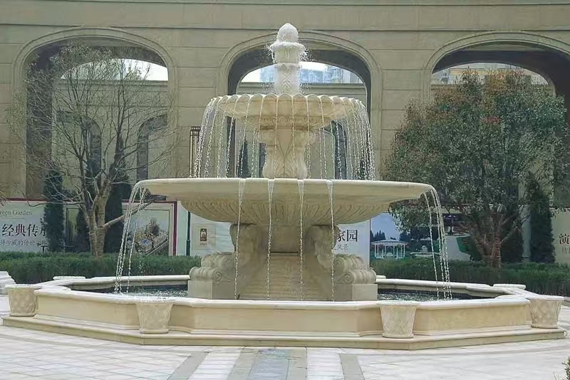 三门峡 黄金麻花岗岩异型加工——户外庭院石雕流水喷泉